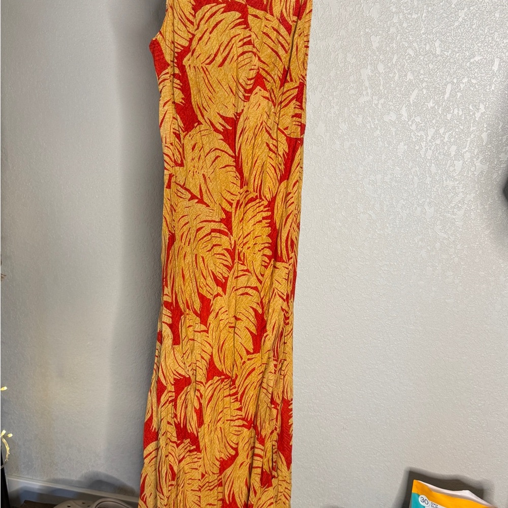 Tropical Red and Yellow Maxi Dress